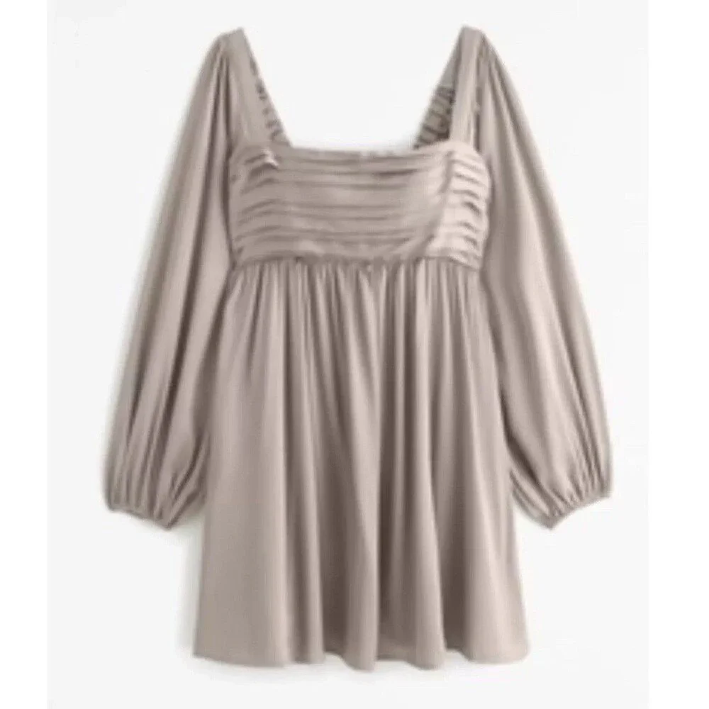 Abercrombie & Fitch Dress Womens Tall Sz S Babydoll Pleated Satin Balloon Sleeve